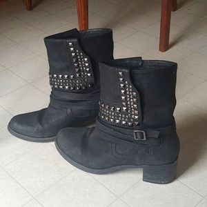 Studded Black Leather Motorcycle Boots